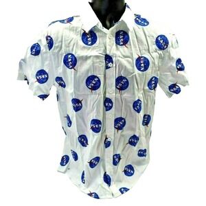 NASA Logo Men's Size M White Button Up Shirt Short Sleeve Space New